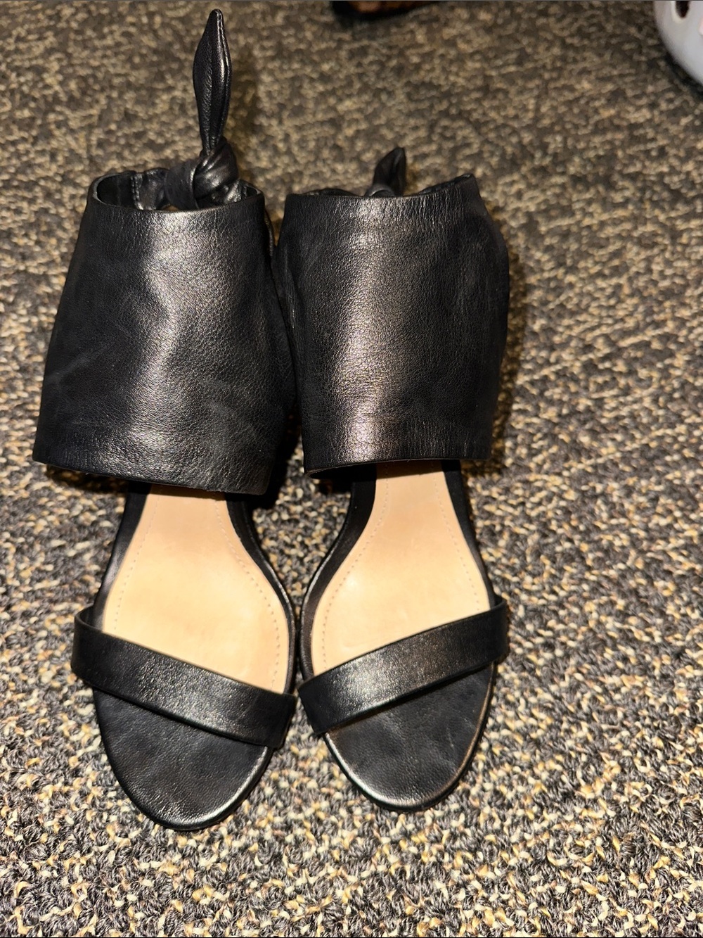 SCHUTZ Black Leather Ankle-Cuff Heels
